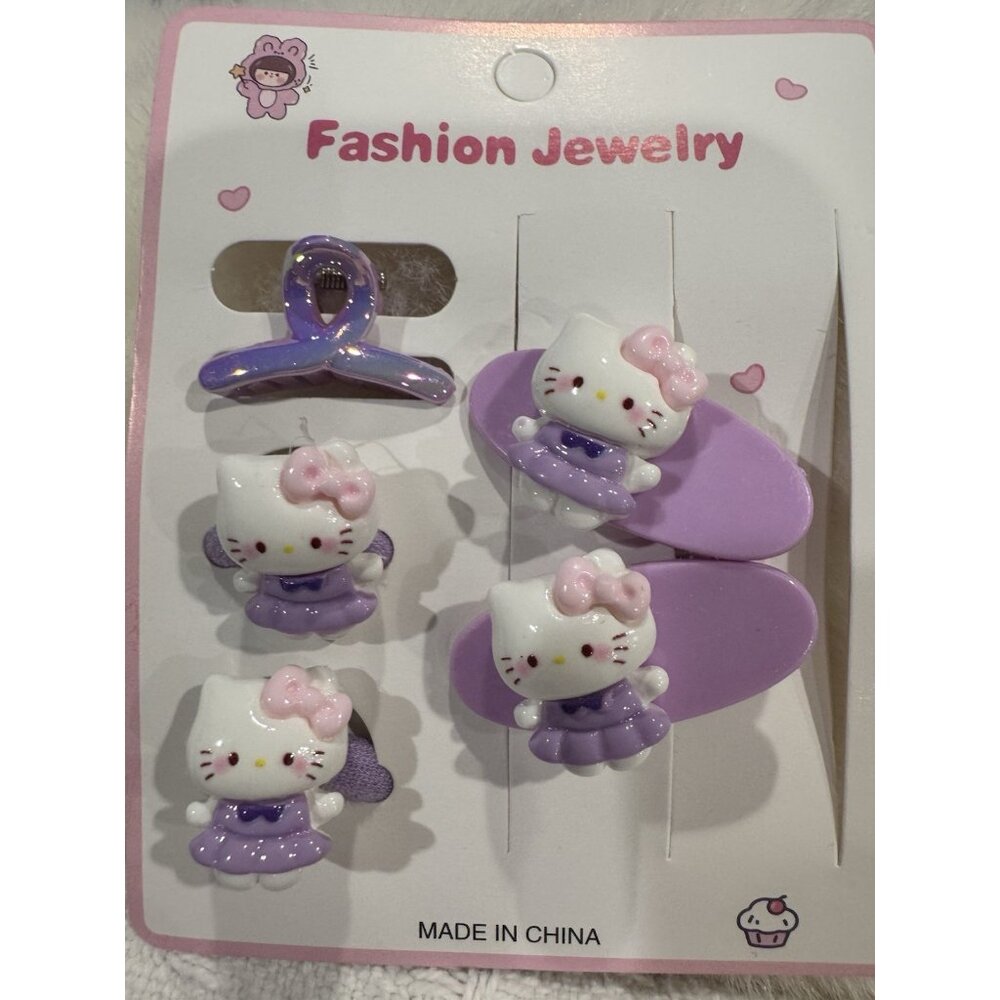 Hello Kitty Fashion Colorful Purple Pink Barrette Cute Hair Clip for Girls 5 PC